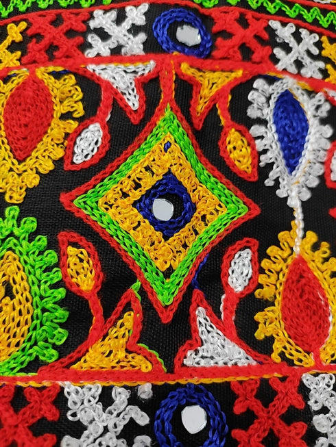 BookMyCostume Blue Gujarati Kedia with Dhoti & Turban Cap With A Pair of Dandiya Sticks – Traditional Outfit with State Artwork & Gota Work for Navratri & Festivals | Gujarat Fancy Dress Costume For Kids & Adults